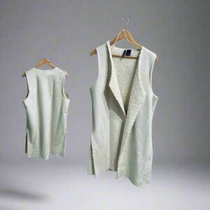 Winter White Suede and Shearling Knee-Length Vest (Large)